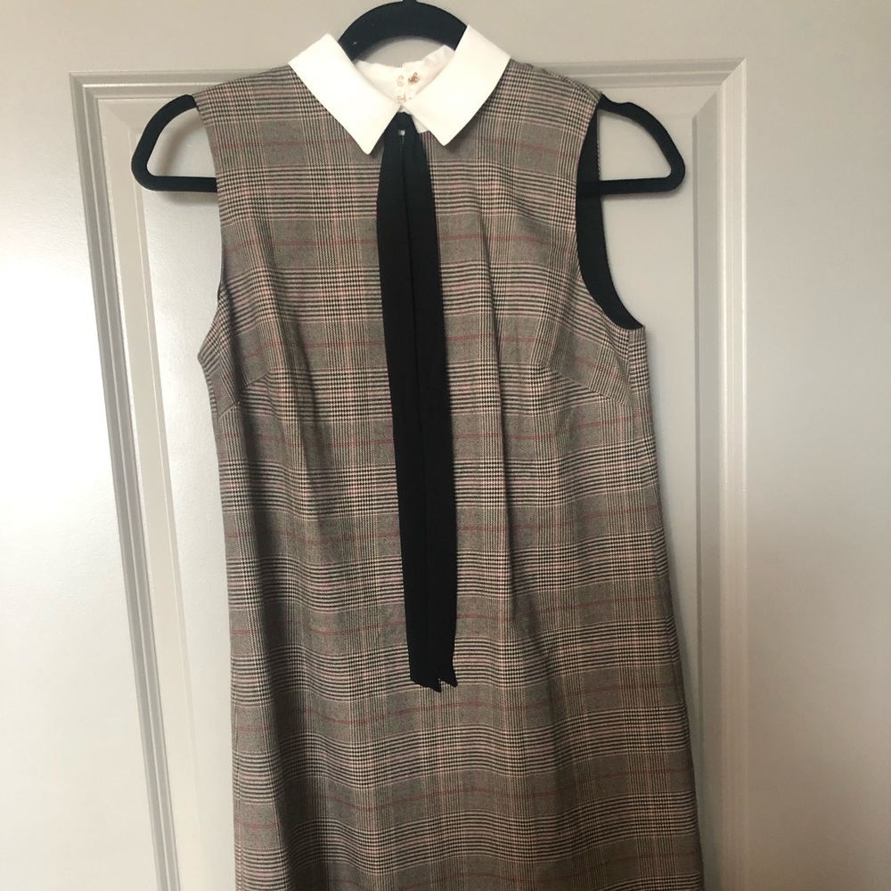CeCe Plaid high neck dress with bow